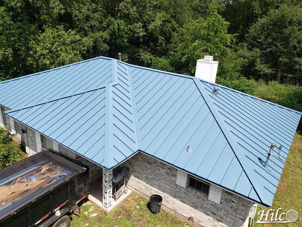 Light blue metal roofing