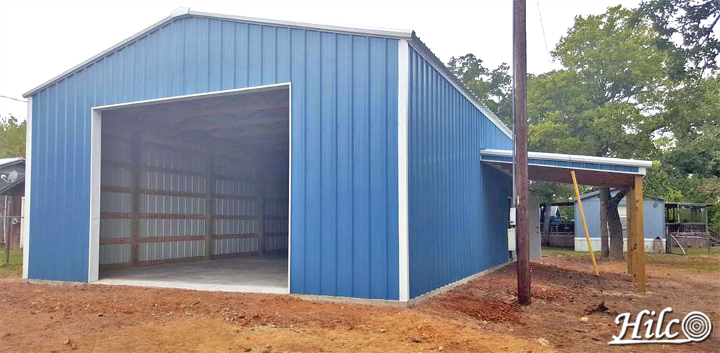 Blue Metal Siding Garage with Storage