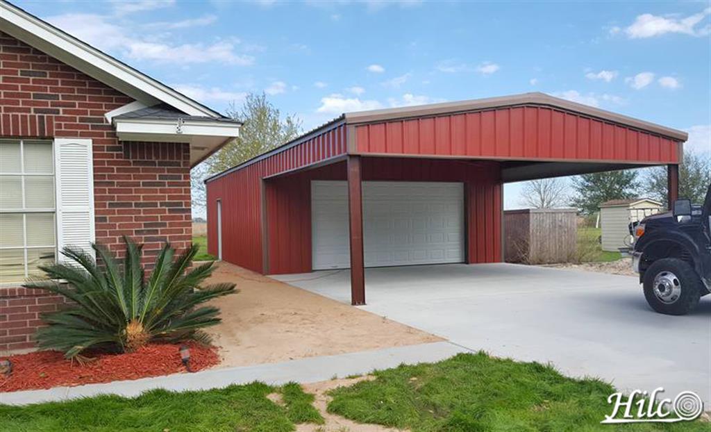 Red Steel Carport with Garage